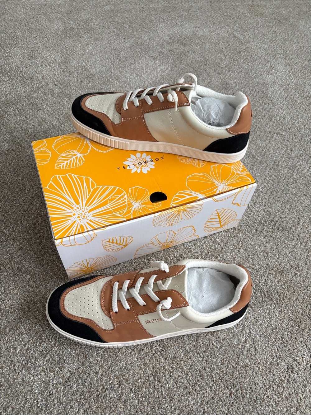 YELLOW BOX Women’s Casual Low-Top Sneakers in Brown & Cream